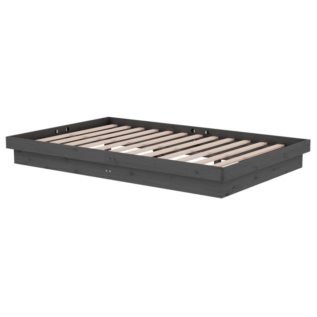 Vidaxl Bed Frame, Gray, Solid Wood, 120X190 Cm, Double