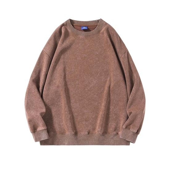 Unisex Spring Fall Top Distressed Design Cotton O Neck Solid Color with Elastic Cuffs And Hem Loose Pullover Lady Men Sweatshirt for Vacation Work And