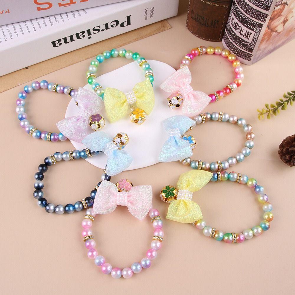 Colorful Cat Puppy Collar Princess Style Cat Neck Chain Cute Pet Pearls Bowknot Necklace  Puppy