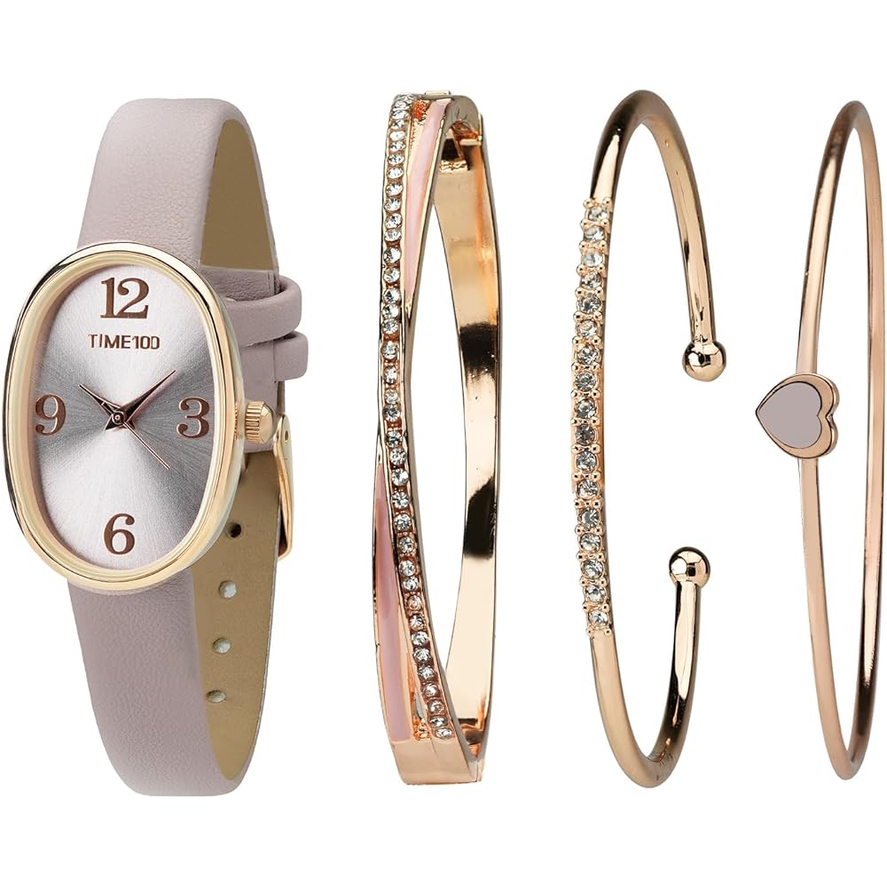 TIME100 Women s Stylish Watch and 3-Piece Bracelet Set Waterproof Feminine Daily Gift Purple