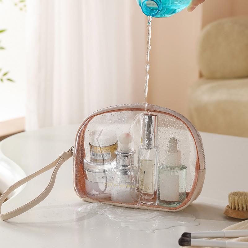 2025 New Model, Portable, Transparent, Semi-circular Makeup Bag, PVC Material, Cosmetics Storage Bag, Waterproof Travel Wash Bag