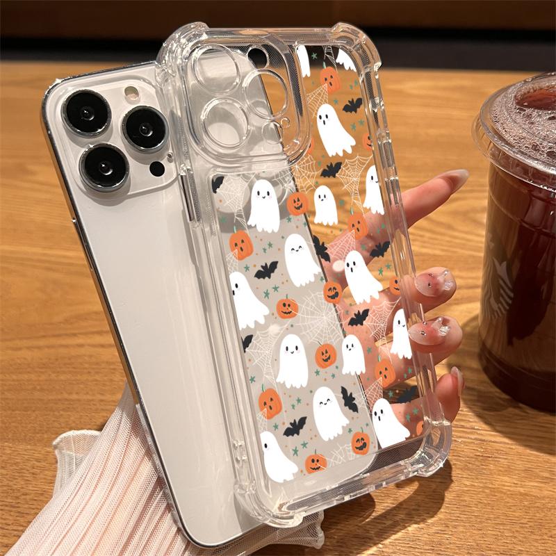 Cute Halloween Spooky Pumpkin Transparent Phone Case For iPhone 17 16 15 14 13 12 11 Pro Max 7 8 Plus X XR XS Max Silicone cover