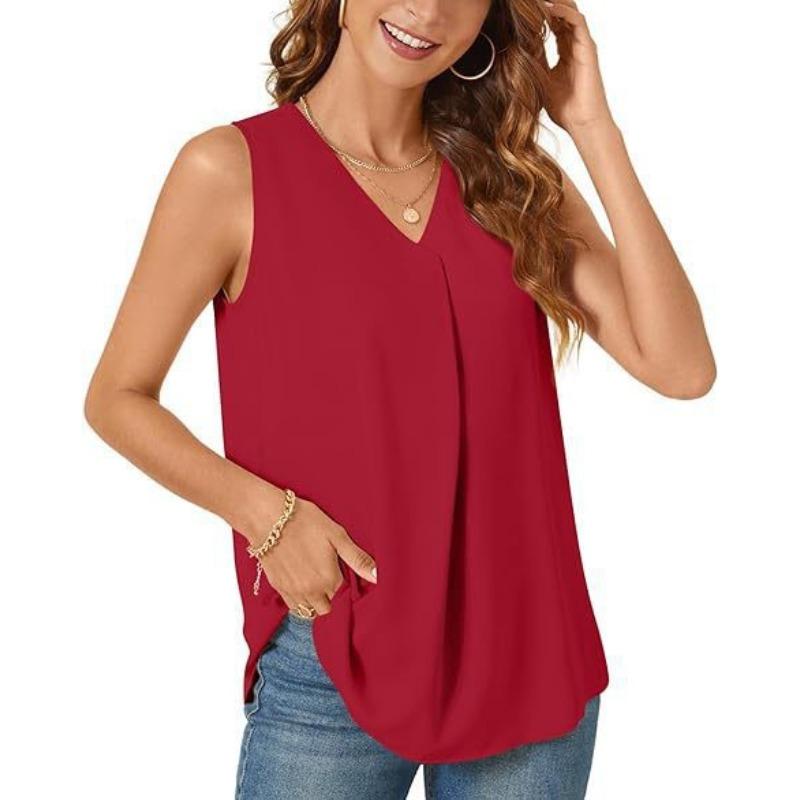 BITCED Women's Fashion Casual Solid Color Print Sleeveless V Neck Blouses & Shirts