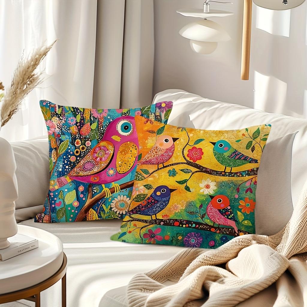 1/4Pcs Colorful Bird-Patterned Pillowcases For Vivid Home Decor Sofa Cushion Cover Home Bedroom Room Decoration
