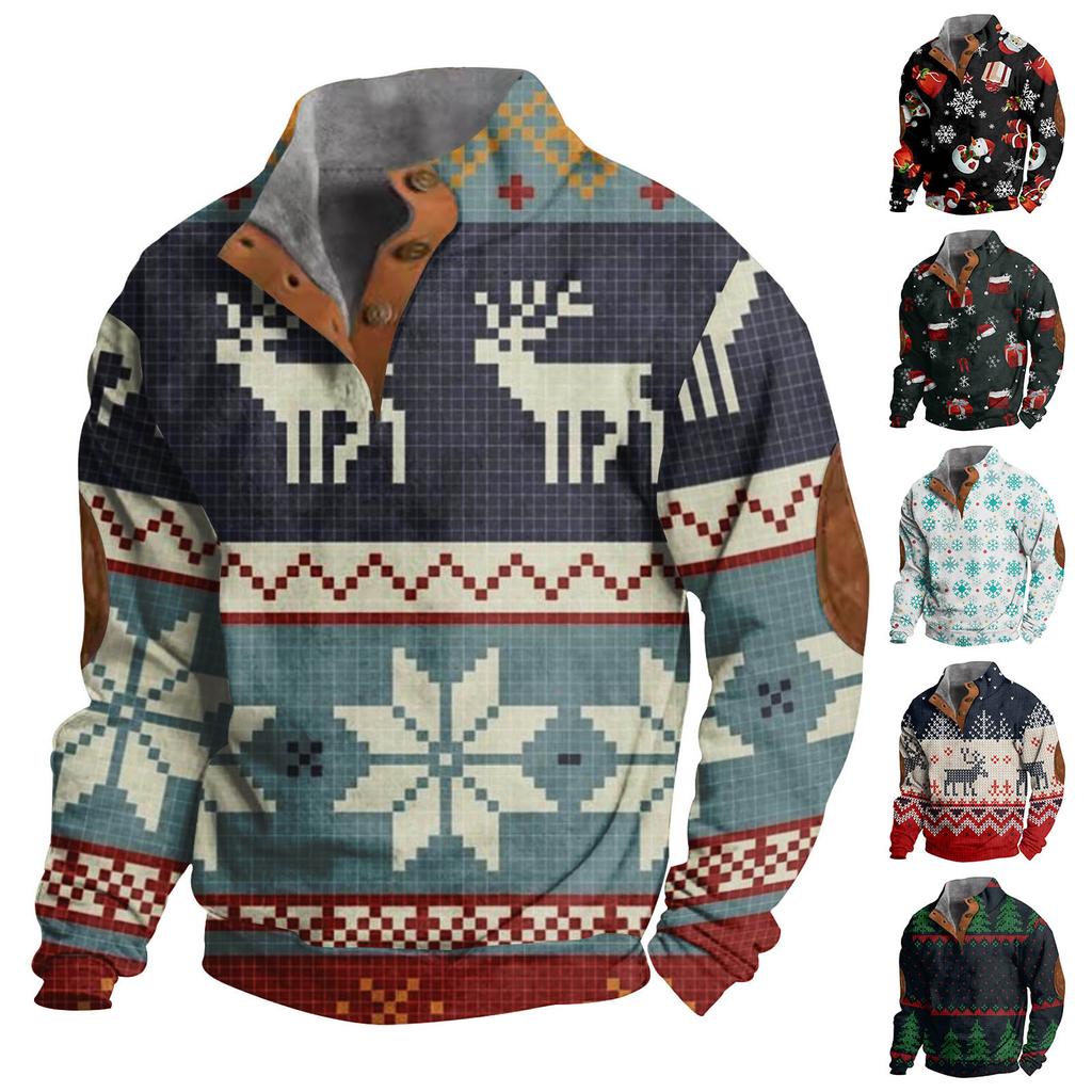 Men's Buttoned Sweatshirt With European And American /winter Printed Long Sleeved Sweatshirt