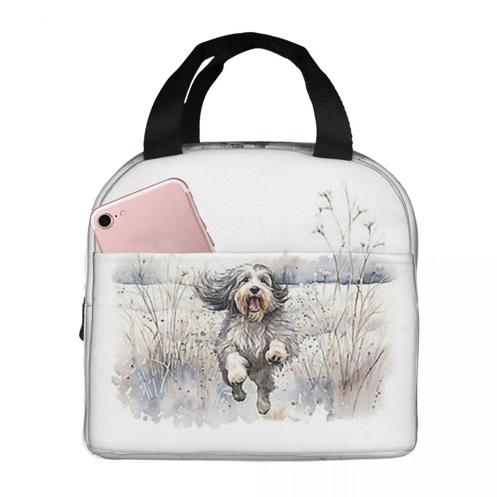 Bearded Collie Dog Paw Prints Insulated Lunch Bag for Women Children Portable Food Boxes Thermal Lunch Box Tote