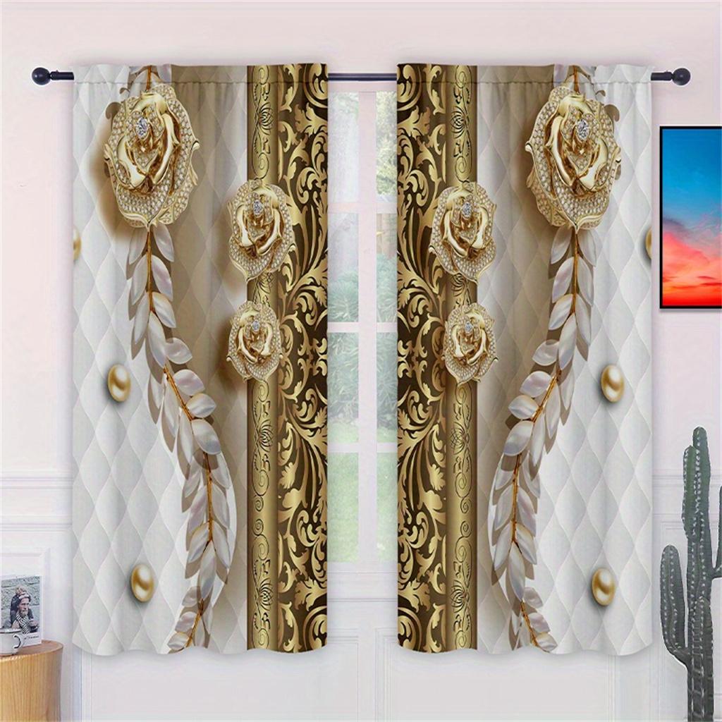 2pcs Golden Flower Crystal Curtain Study Room Kitchen Living Room Dorm Window Drapes Bedroom Accessories Home Decor