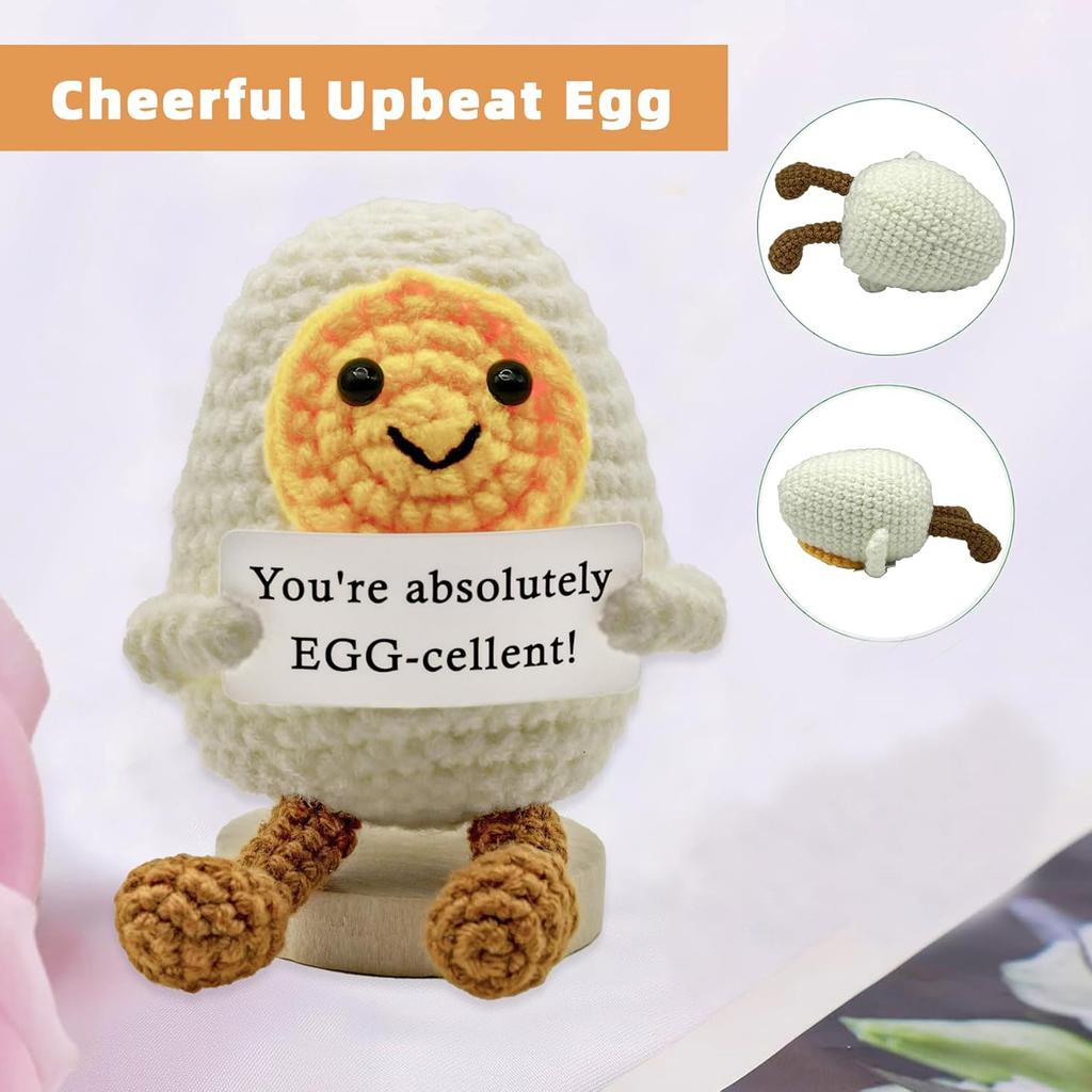 Funny Crochet Positive Energy Egg Doll Home Room Decoration Handmade Knitted Yarn Hug Pocket Egg Dolls with Card Christmas Gifts
