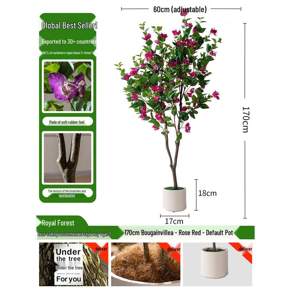 Large Artificial Bougainvillea Tree for Indoor Decoration - Potted Fake Cherry Blossom Plant Ornament