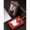 Leather ID Tag Badge Holder Protective with Lanyard Employee Pass Work Card Case Buckle Photocard Flip Chest Card Bag