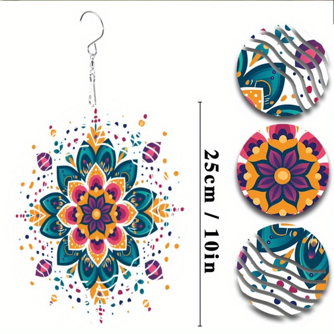 

10-дюймовый мандала-ветроуказатель, уличный декор для сада с вращающимся на 360 градусов крюком, яркий металлический подвесной дизайн для патио, газона, сезонный подарок 01A