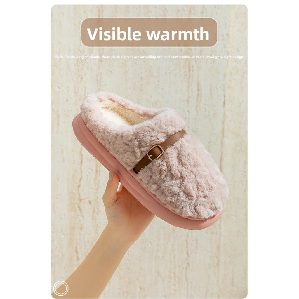 Wear Resistant, Anti Slip, Lightweight Plush Slippers with Warm and Thick Soles for Couples, Home Warming Cotton Slippers In Winter