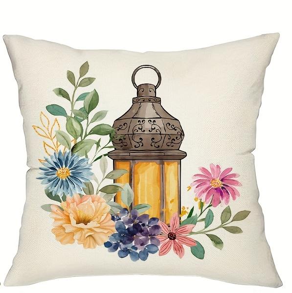 Home Decor Ramadan Kareem Lantern & Flower Pillow Covers Pattern Cushion Cover Suitable for Sofa Bedroom Car Pillow Cover
