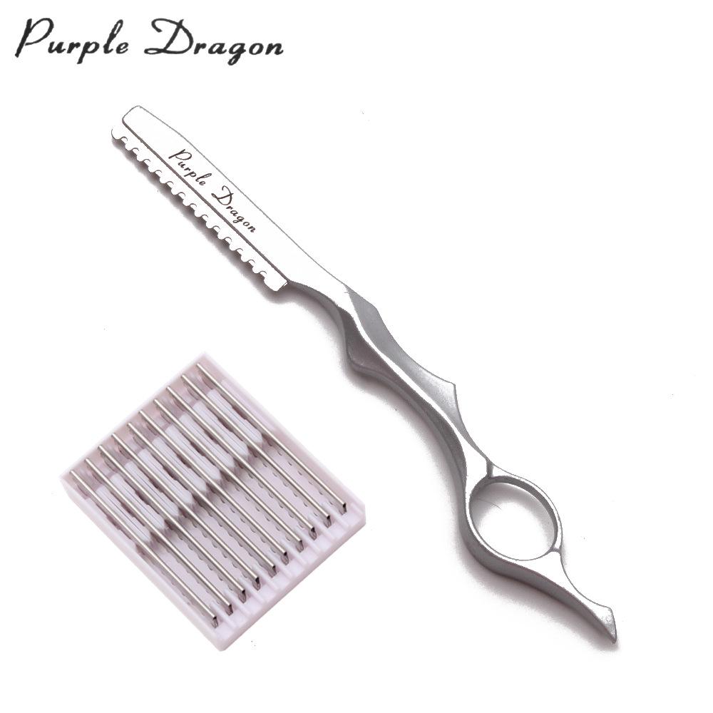 Purple Dragon Hair Razor Holder & 10 Blades - 8 Colors, Hairdressing Thinning Knife, Manual Scraper