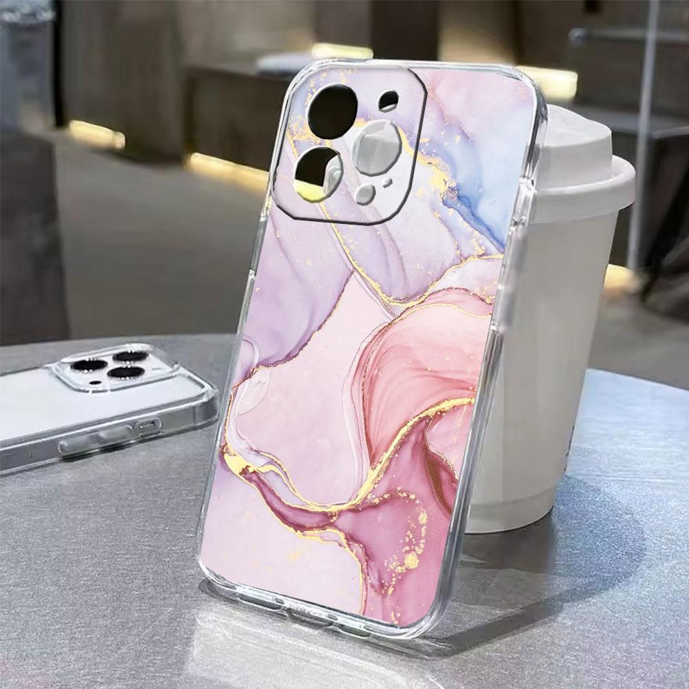 For Apple iphone 12 Pro Max 14 13 Plus Clear Cover Transparent for Artistic Pink Marble White Brown Leopard Print Phone Case TPU