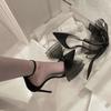 Fashion 2025 Summer New Bow-knot Pointed High-heeled Pumps Women's Stilettos With Shallow Mouth Ladies Fairy Wind One Word Belt Sandals