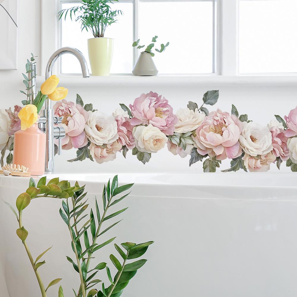 Kreativa Pionblommor Badrum Hem Vägg Bakgrund Försköning Dekoration Väggdekaler