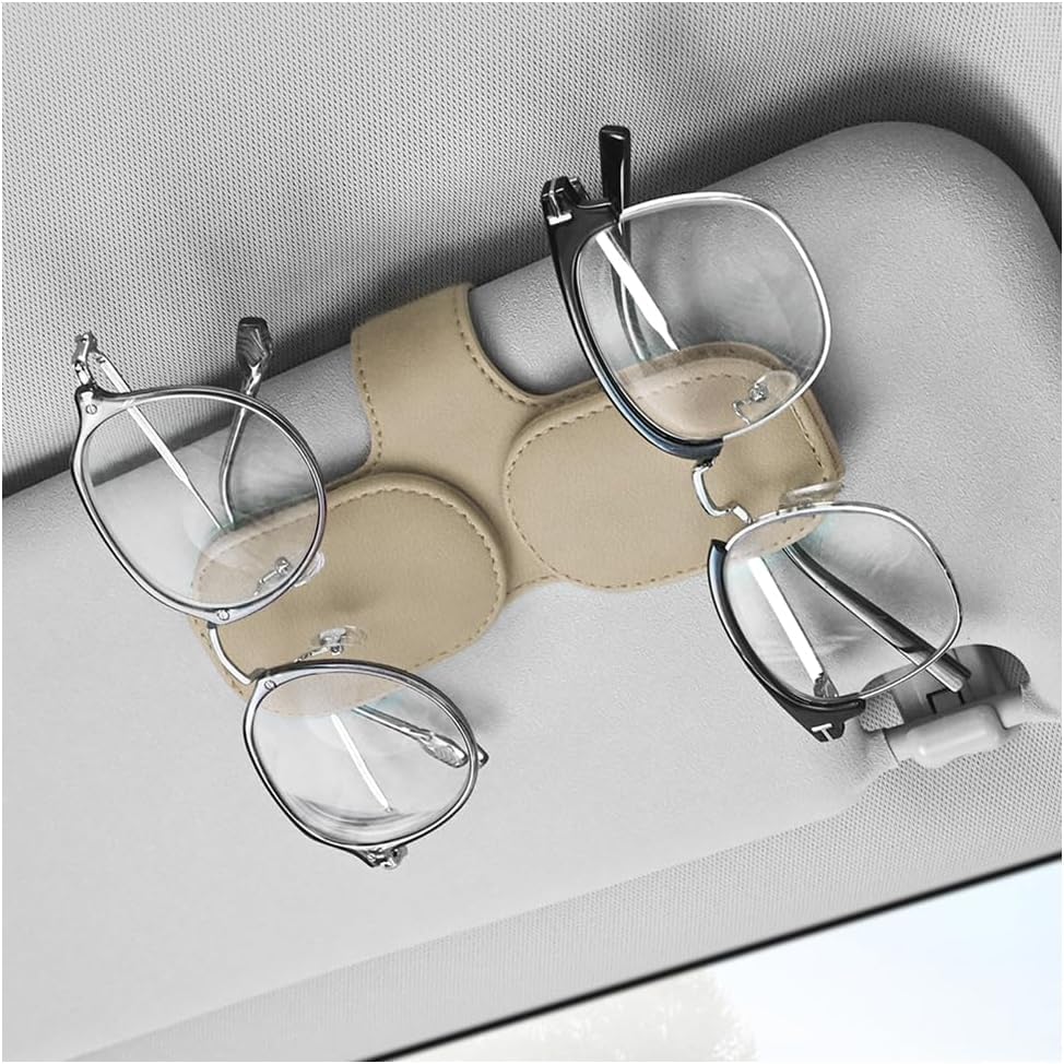 Car Sunglasses Holder, Leather, Eyeglass Holder, Car Sunglasses Holder, Easy Installation, Ticket Card Storage,