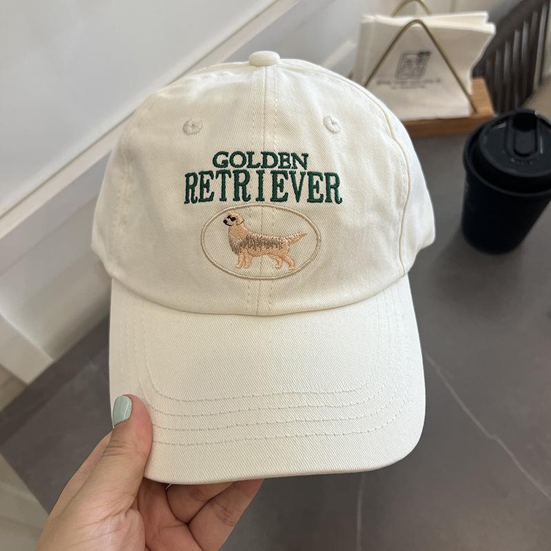 

New Face showing Small Korean Version Cute Golden Retriever Embroidered Letter Baseball Cap for Women Soft Top Cotton Couple Versatile Baseball Cap adjustable