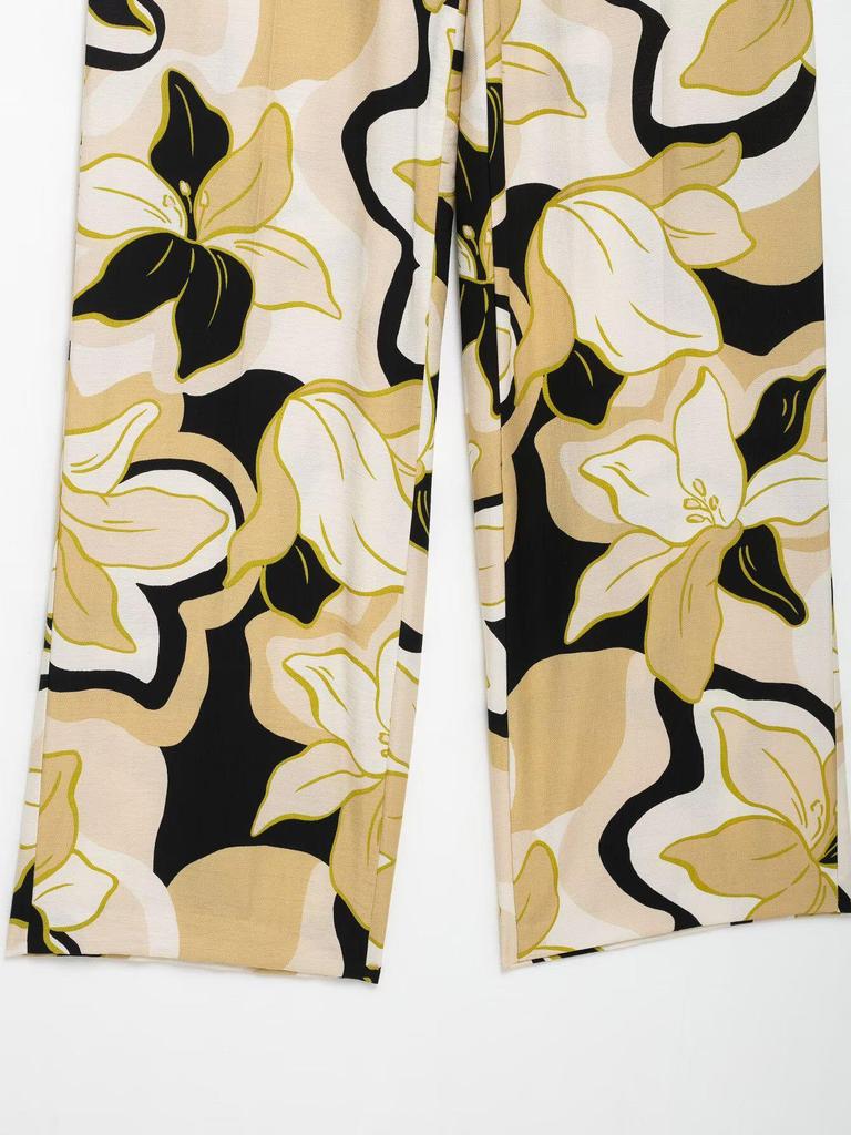 2025 Summer Retro European-American Hawaiian Print Long Sleeve Beach Shirt & Wide Leg Pants Set