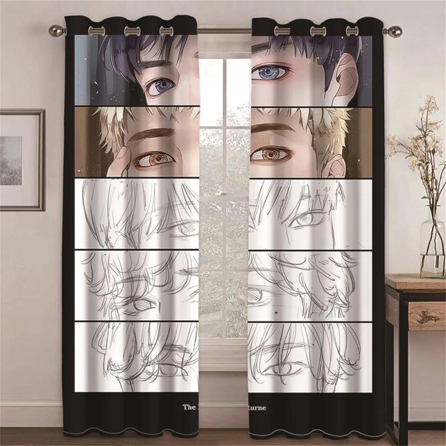 

Японский мультяшный дизайн карикатура милый глаз занавески светофильтрующие оконные шторы 2 шт для гостиной спальни домашний декор 50W130H(CM) 2PCS&Grommet Top