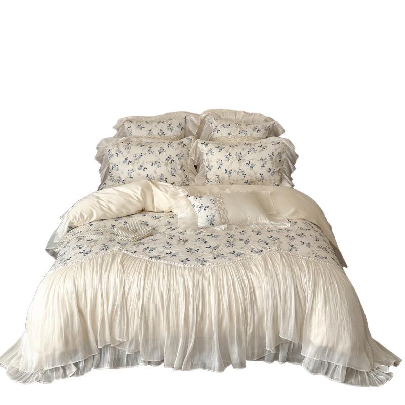 French Floral Lace Cotton 4-Piece Bedding Set