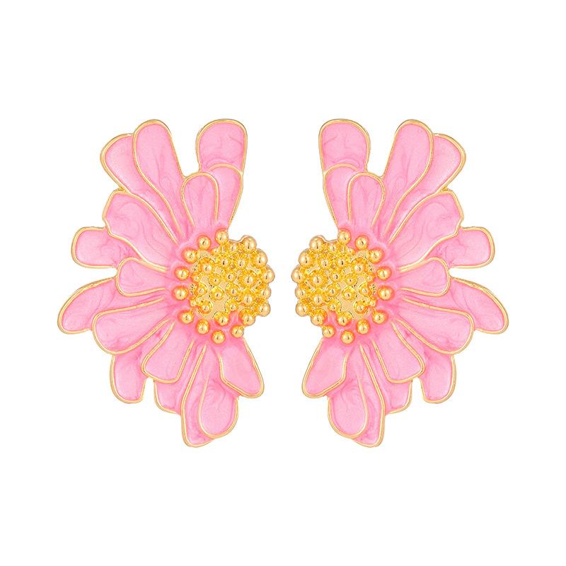 Retro Alloy Floral Stud Earrings Temperament Texture Painting Oil Flower Earrings Women