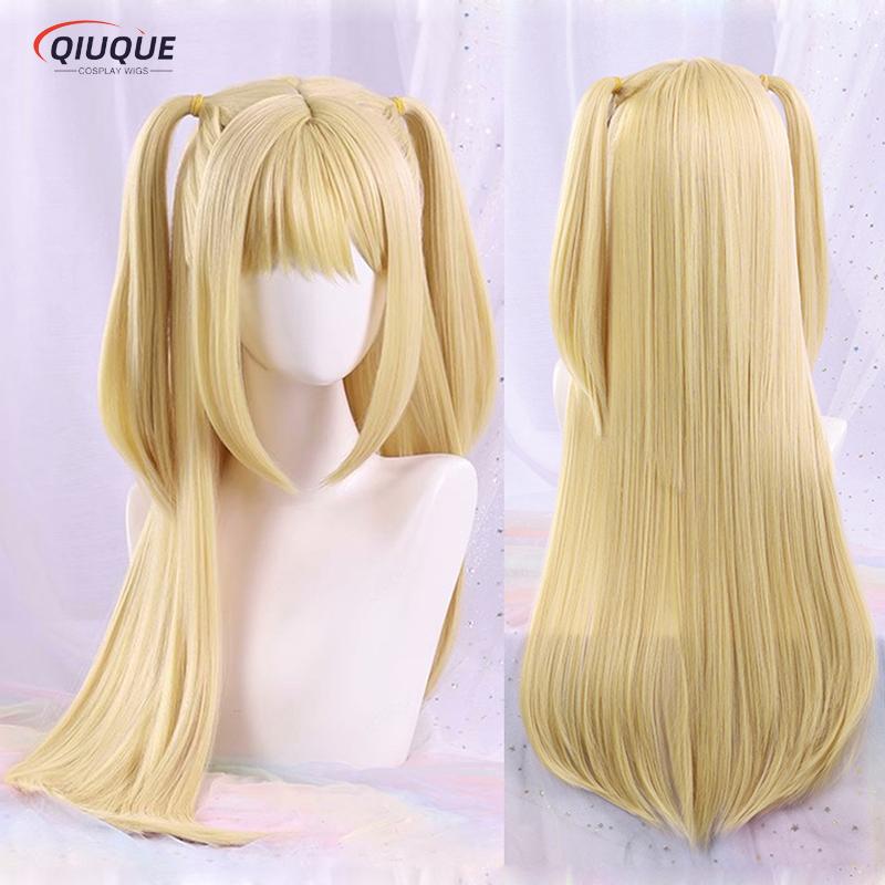 Anime MisaMisa Cosplay Pruik Misa Amane Lang Blond Dubbele Staarten Hittebestendig Haar Hallowen Feest Pruiken + Pruikenkap One Size beige