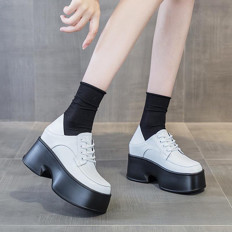 British style small leather shoes two wear women's spring 2025 new retro black and white lace-up loafers platform versatile tide