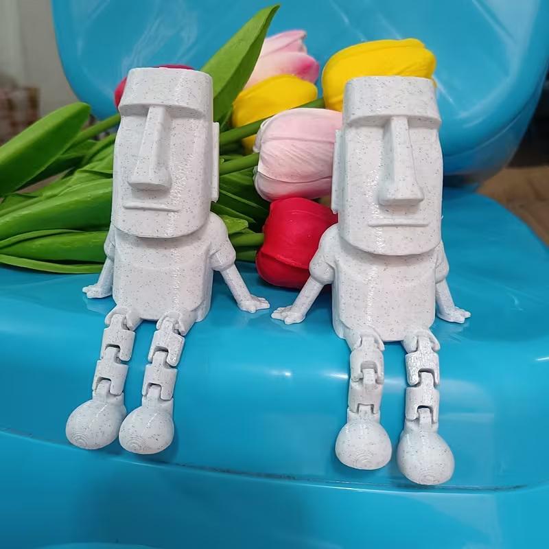 3D Printed Moai Statue Easter Island Moai Ornament With Movable Joints Collectible Figurine Home Desk Decor Party Gift