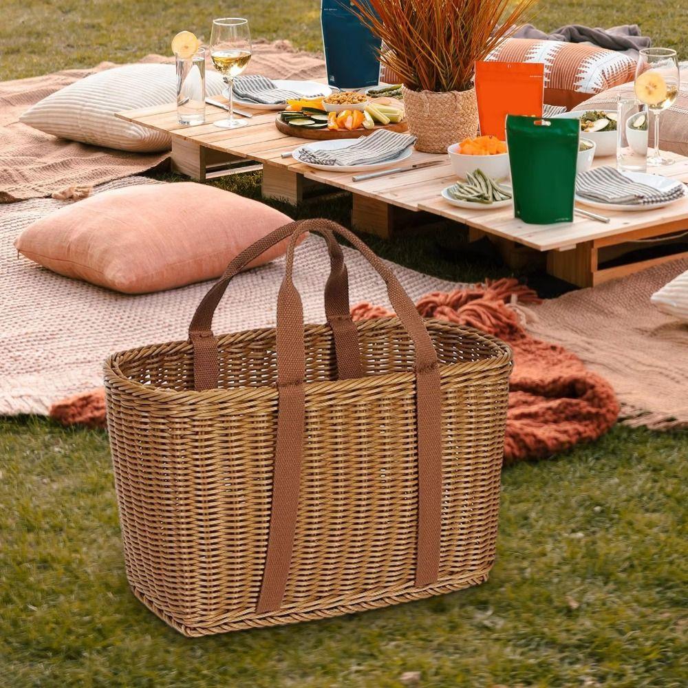 Lightweight Storage Basket With Handle Large Size Laundry Basket Durable Eco-Friendly Hand-woven Basket Camping Use