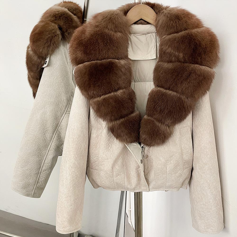 Autumn and winter natural real removable fox fur collar jacket new daily versatile commuter style duck down jacket women