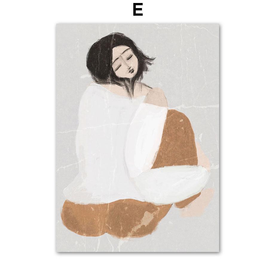 

Абстрактная девушка с цветами, цветными блоками, классический плакат на скандинавскую тему и принты, настенная живопись на холсте, настенные панно для декора гостиной 40x60cm No Framed