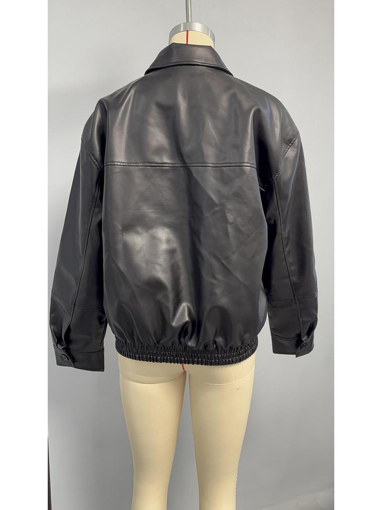 Women's Faux Leather Bomber Jacket - European & American Fashion for All Seasons