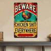 1PC Funny Beware Of Chicken Metal Sign, Rustic Farmhouse Wall Art, Humorous Farm Yard Decor, Tin Country Sign, Outdoor Decor