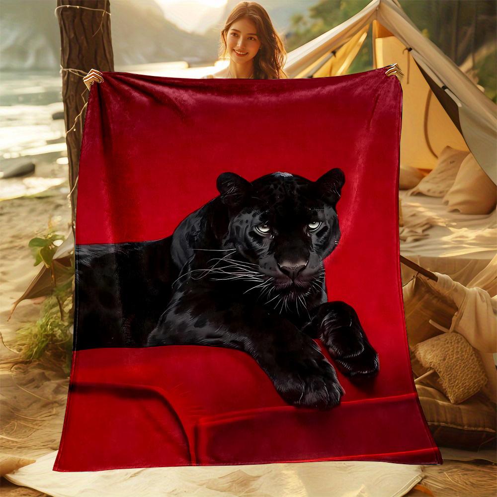 

Red background black panther art Flannel printed blanket suitable for all seasons suitable for living room office sofa travel 75x90cm28x39in