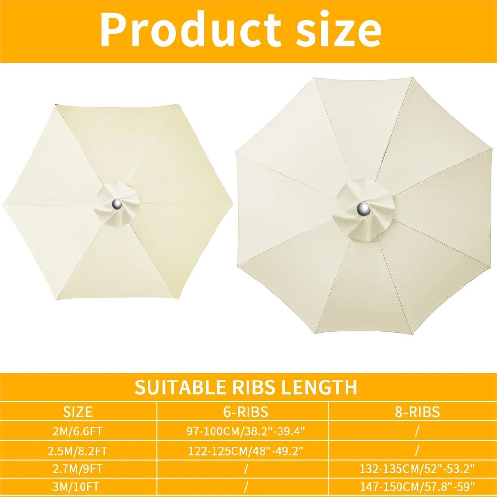 Parasol Replacement Cover 6 Ribs/8 Ribs Market Patio Umbrella Cloth Canopy Cover Waterproof Sunshade For Outdoor Garden