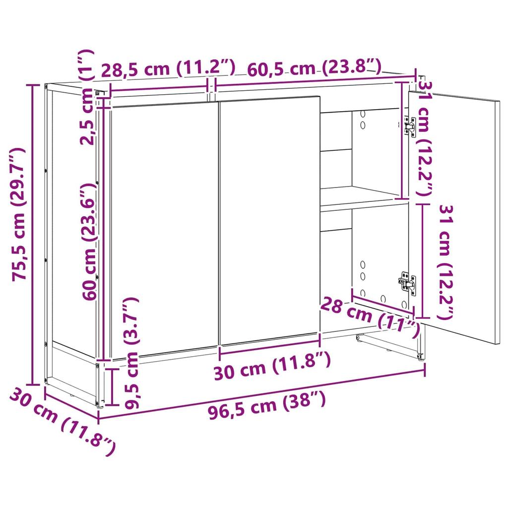 Side Cabinet Grey Sonoma 96.5 X 30 X 75 Cm Particleboard