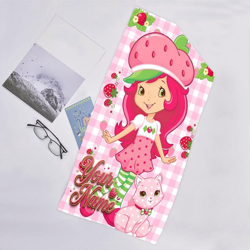 1pc Princess Strawberry Beach Towel with Custom Name, Beach and Seaside Swimming Pool Equipment, Fashion Pattern, Rectangular, Travel Essential
