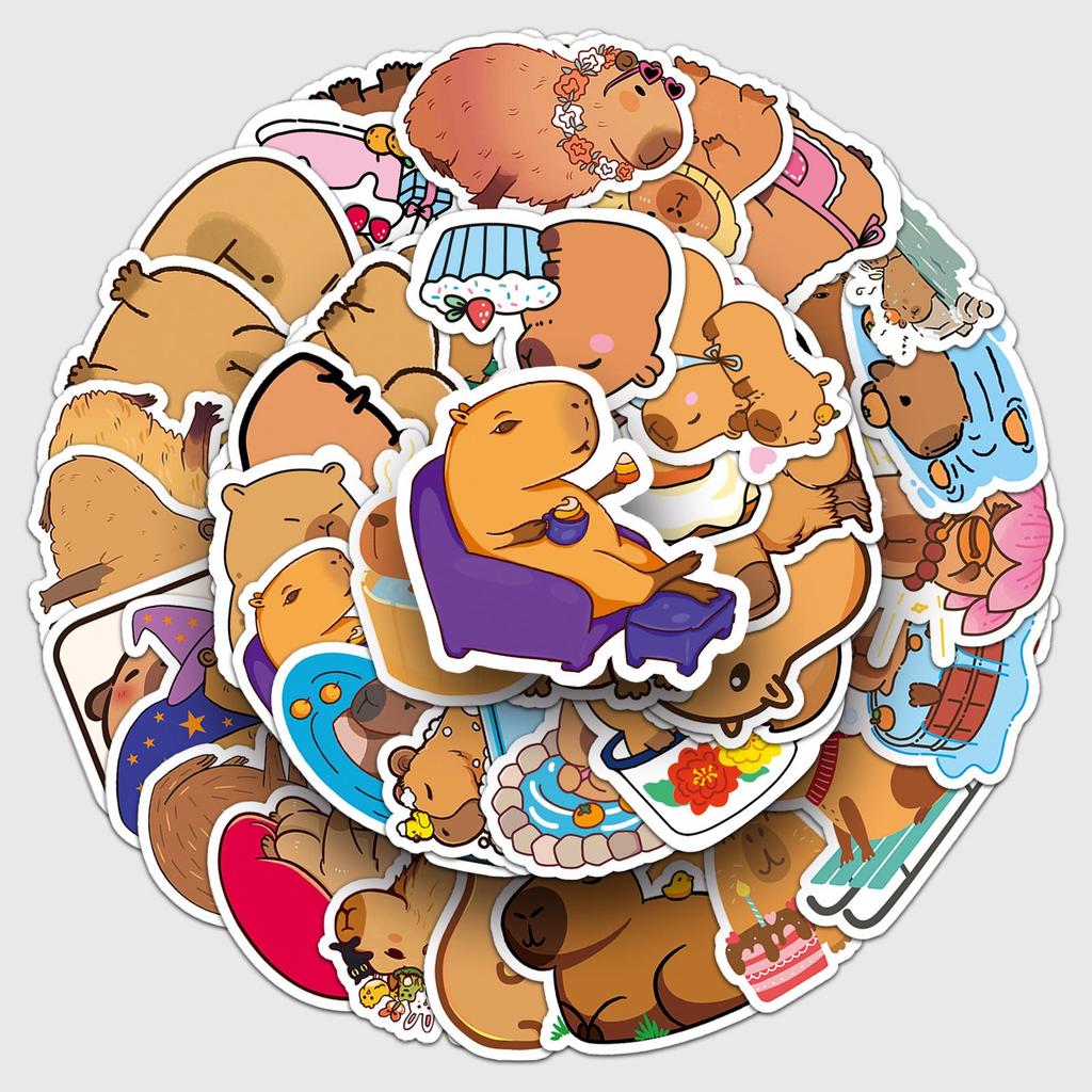 50 Capybara Cartoon Stickers: Cute Animal Decorations for Water Cups, Phones, and More!