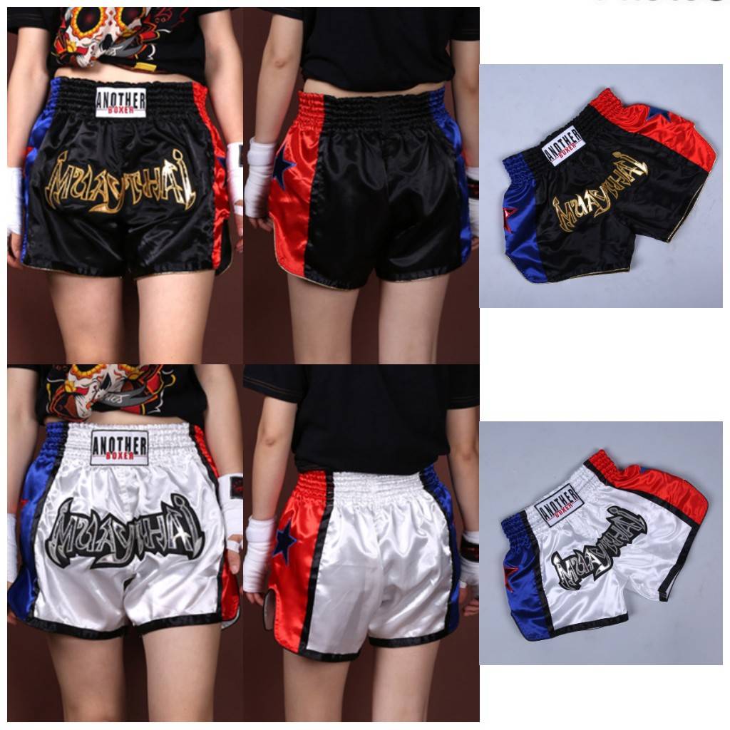 Boxerské krátké muay thai bojové šortky modré a červené hvězdy na zakázku muay thai