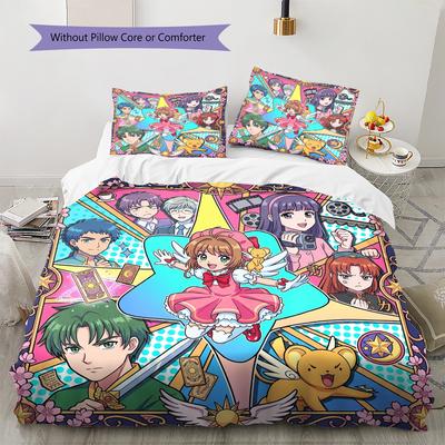 Cardcaptor Sakura Pattern Bedding Quilt Set Quilt Cover Pillowcase Home Decoration Birthday Gift (1 * Duvet Cover + 2 * Pillowcase, Without Core)