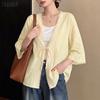 Womens Casual V-Neck 3/4 Sleeve Loose Lace Crochet Thin Cardigan Cover Up Blouse