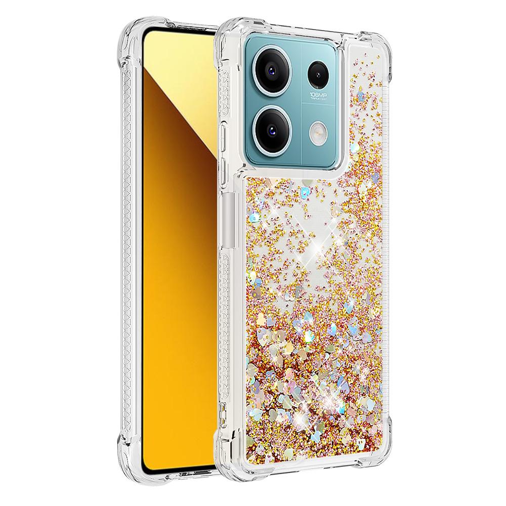 

For Xiaomi Redmi Note 13 5G TPU Case Glitter Quicksand Shockproof Phone Back Cover Gold/Hearts