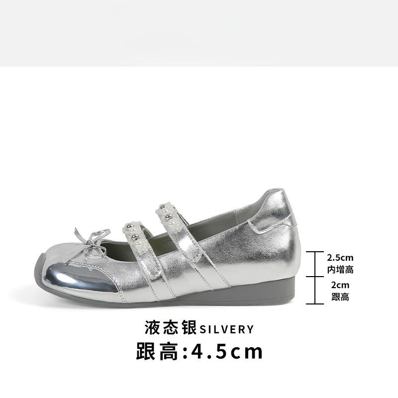 

Silver bow Velcro bag head sandals women s summer new with skirt Mary Jane single shoes 35