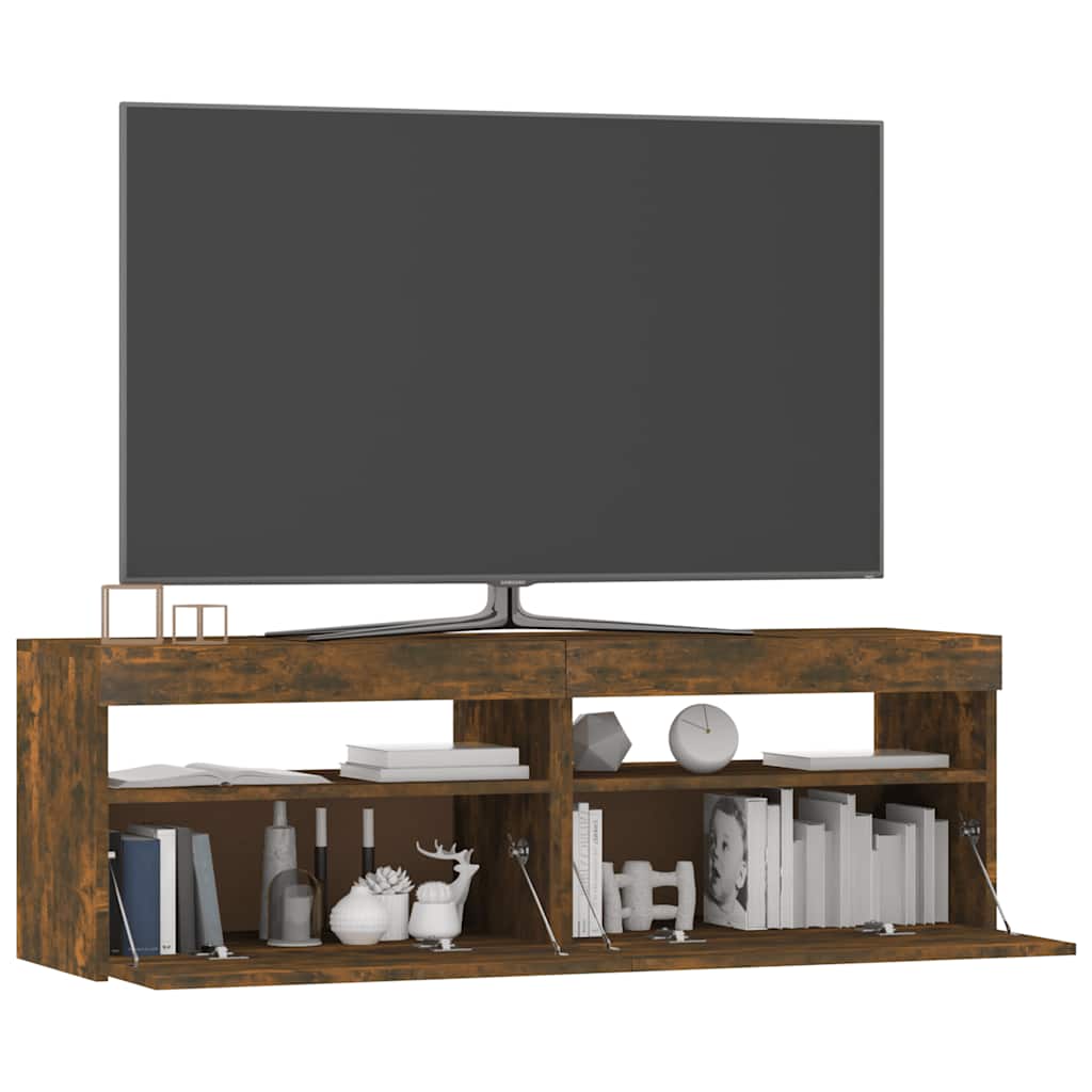 Vidaxl Szafka Pod Tv Z Oświetleniem Led, Przydymiony Dąb, 120X35X40 Cm
