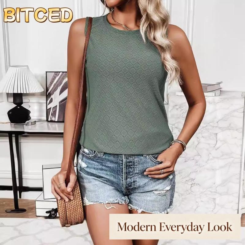 BITCED Women's Fashion Casual Solid Color Print Sleeveless O-Neck Blouses & Shirts