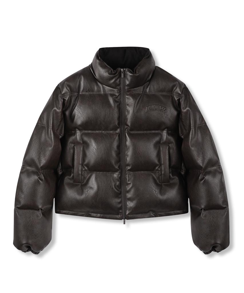Avandress Vintage Kunstleder Daunenjacke Schwarz