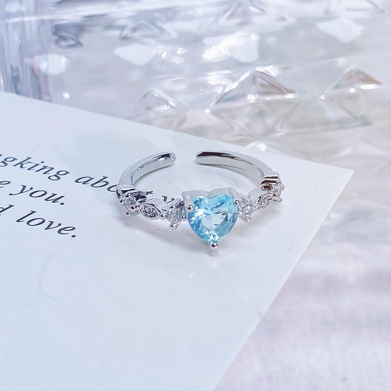 Explosive Sea Blue Zir*****Pen Ring Women'S Light Luxury Exquisite High-End Sense Niche Geometric Stacking Ring