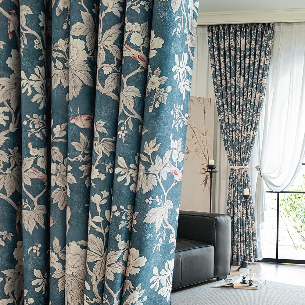 Gordijnen met Bloemendruk, Volledig Lichtblokkerend Frans Rozenontwerp, Zacht Chenille, Slaapkamer- en Woonkamerdecor W132xH241cm&Grommet Top